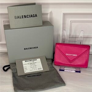 Balenciaga Pink Leather Compact Tri-Fold Wallet – Full Inclusion